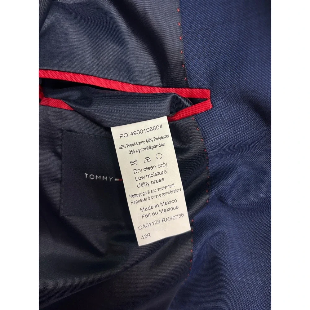 Tommy Hilfiger 42S 40x29 Navy Blue 2pc Pant Suit Stretch Wool Flat Front Mens